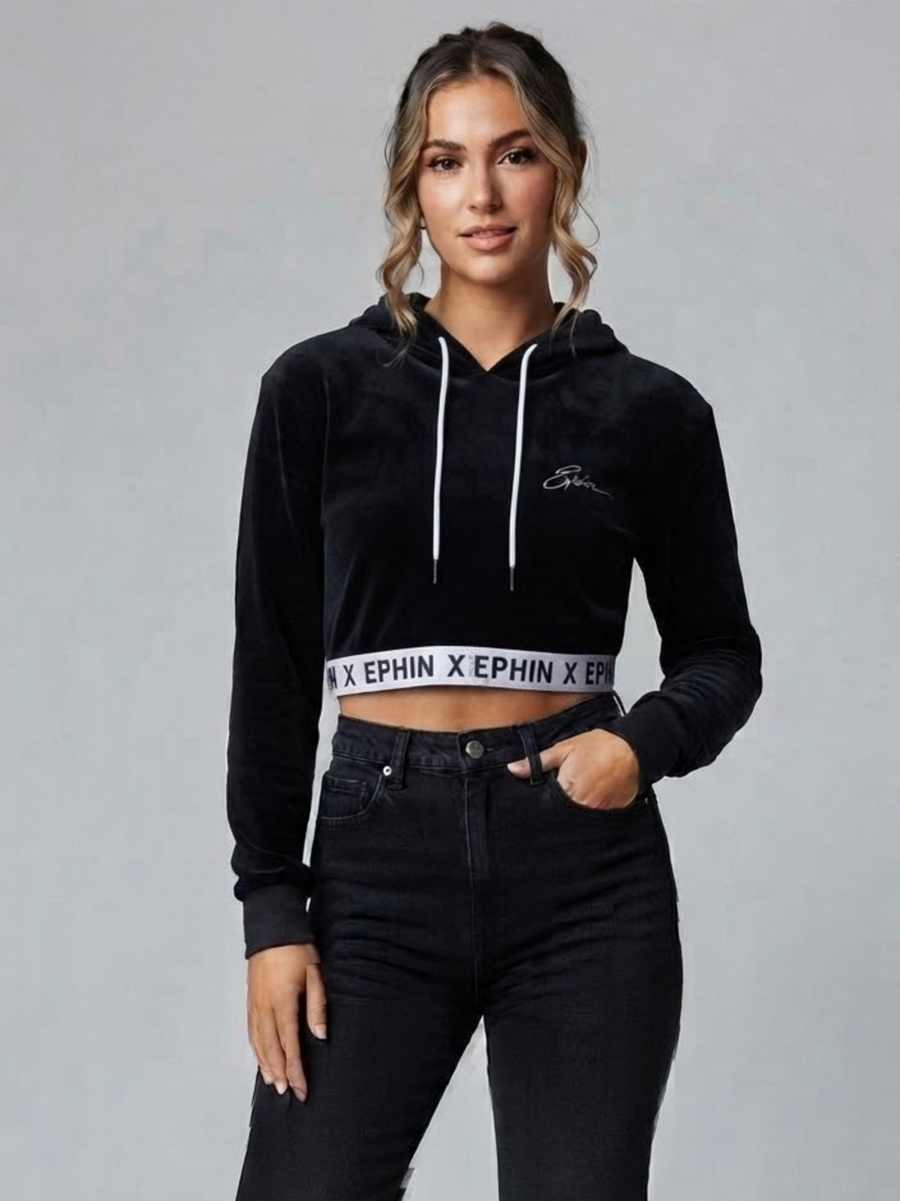 NWT Ephin Sydney Velour Crop Top Pullover - Size Small - Y2K Streetwear